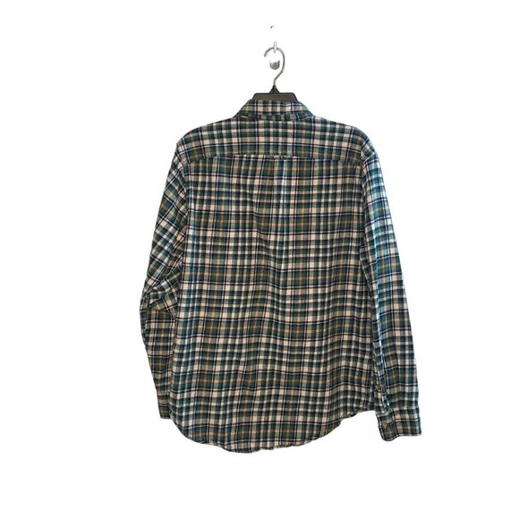 Eddie Bauer Button Down Flannel Men's Plaid Long Sleeve Green White Blue 307263 - Picture 2 of 8